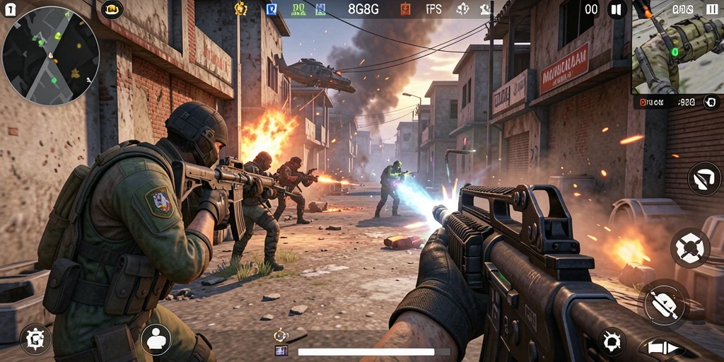 Screenshot menunjukkan aksi seru dalam gameplay 8G8G FPS.