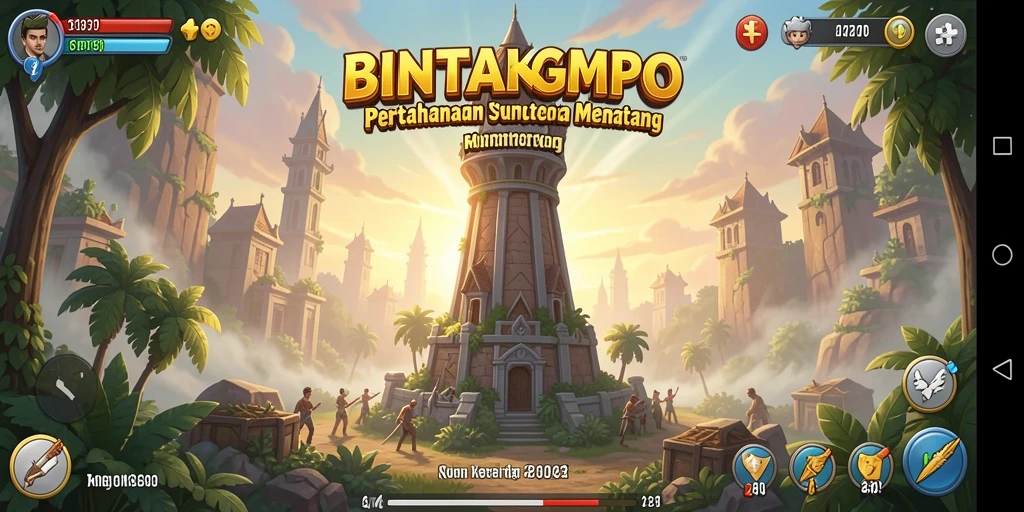 Tampilan gameplay BINTANGMPO dengan aksi menara yang intens.