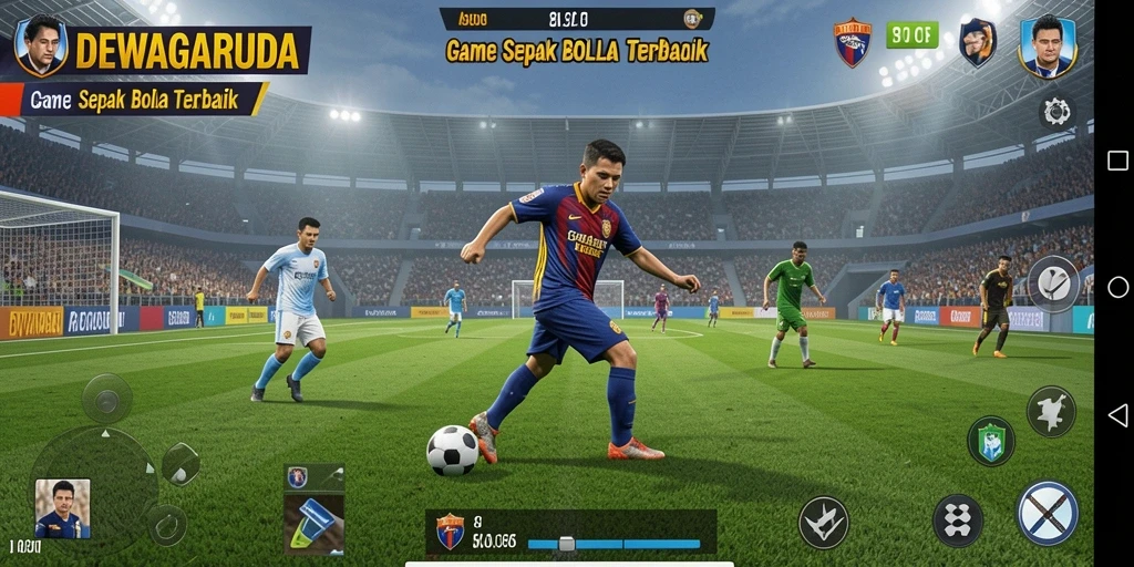 Tampilan gameplay <strong>DEWAGARUDA</strong> saat pertandingan sepak bola yang seru.