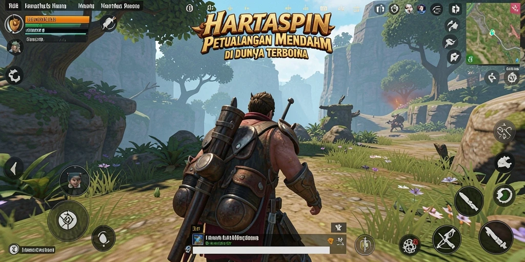 Screenshot menampilkan petualangan seru dalam dunia terbuka HARTASPIN.