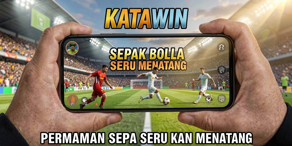 Gameplay seru dan menantang dalam KATAWIN yang menampilkan aksi sepak bola.