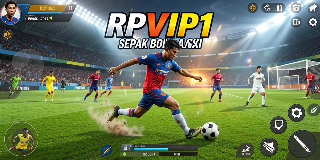 Tangkapan layar RPVIP1 menampilkan aksi permainan sepak bola yang mendebarkan.